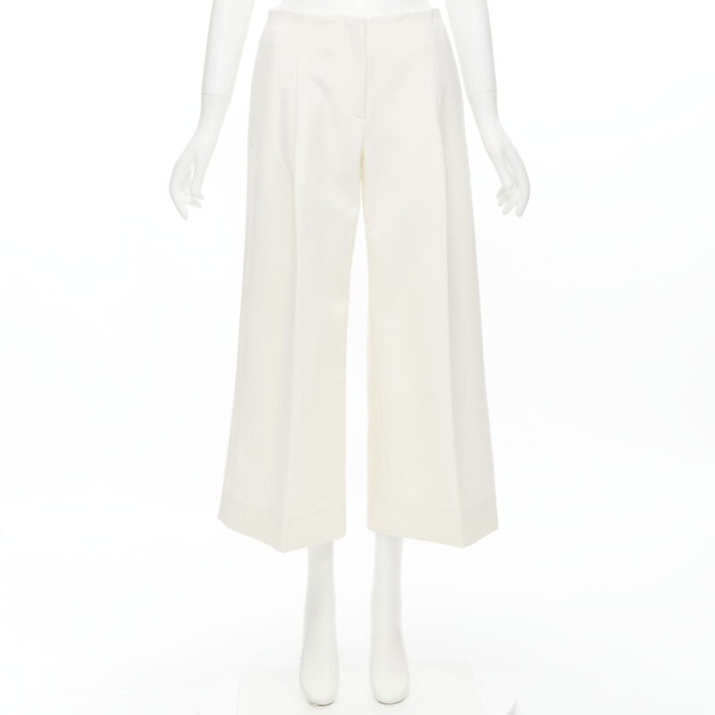 OSCAR DE LA RENTA 2015 virgin wool crepe cream pleated wide pants US2 XS