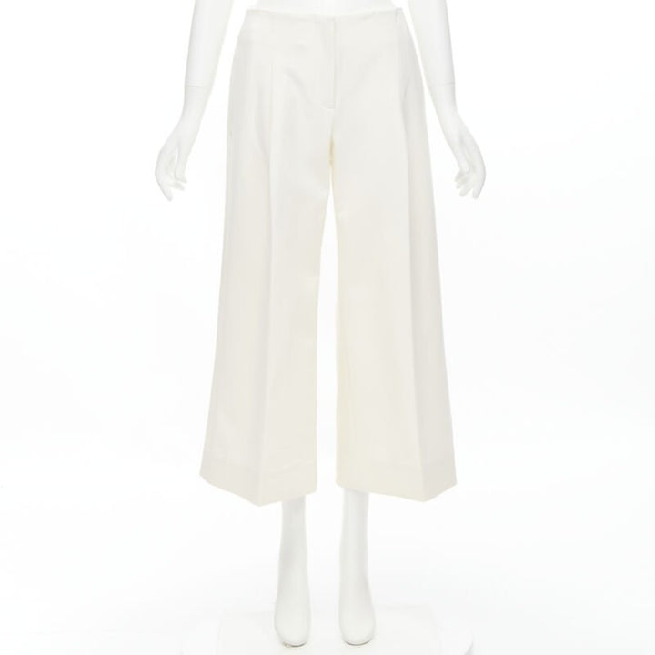 OSCAR DE LA RENTA 2015 virgin wool crepe cream pleated wide pants US2 XS