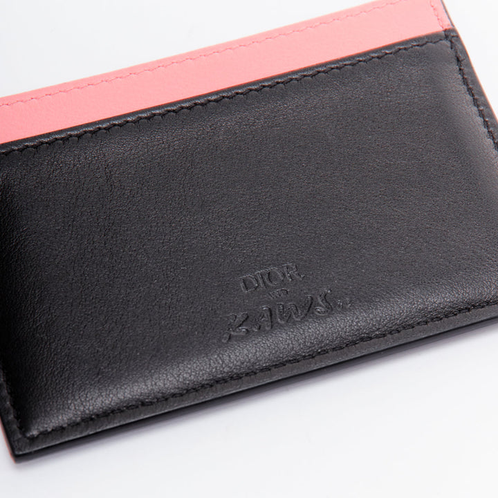 DIOR KAWS 201k pink bee XX black leather cardholder