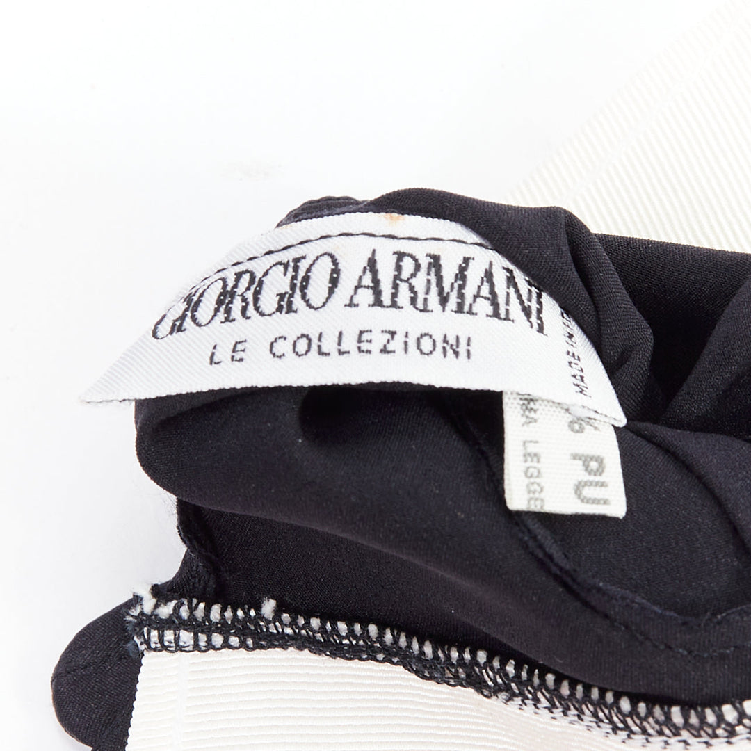 GIORGIO ARMANI black satin white cuff short evening gloves
