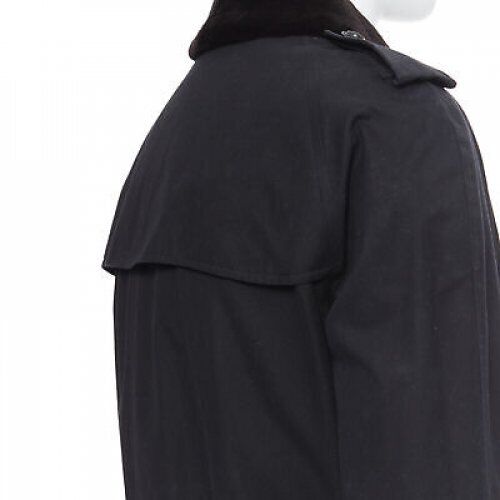 BURBERRY PRORSUM black cotton removable rabbit fur lining ostrich belt trench L