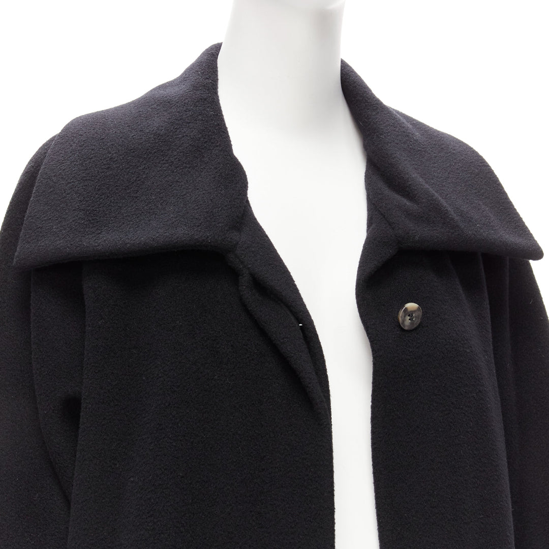 MAX MARA black virgin wool cashmere wide collar long coat IT42 M