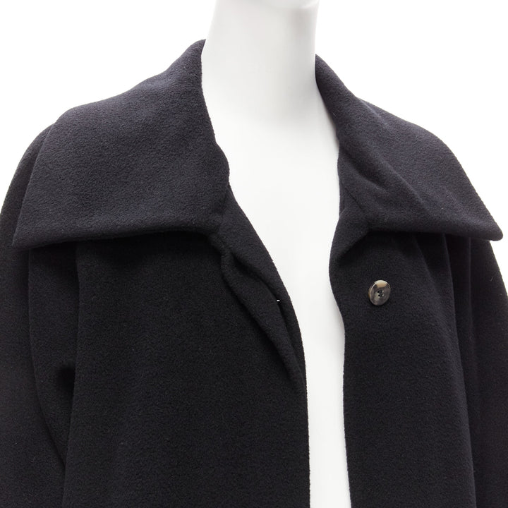 MAX MARA black virgin wool cashmere wide collar long coat IT42 M