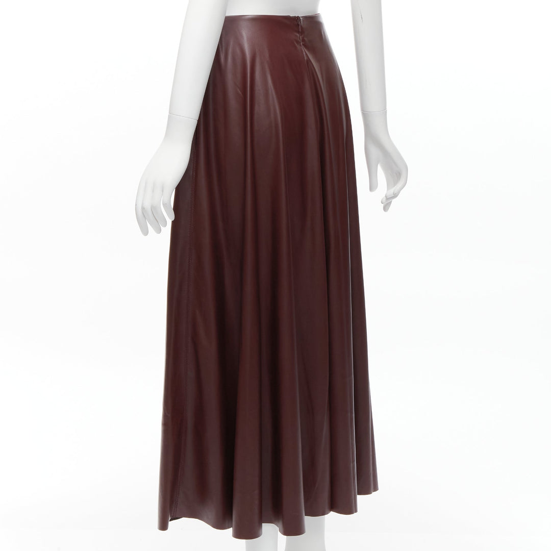 ROKSANDA burgundy faux leather wool lined ruched waist A-line midi skirt UK8 S