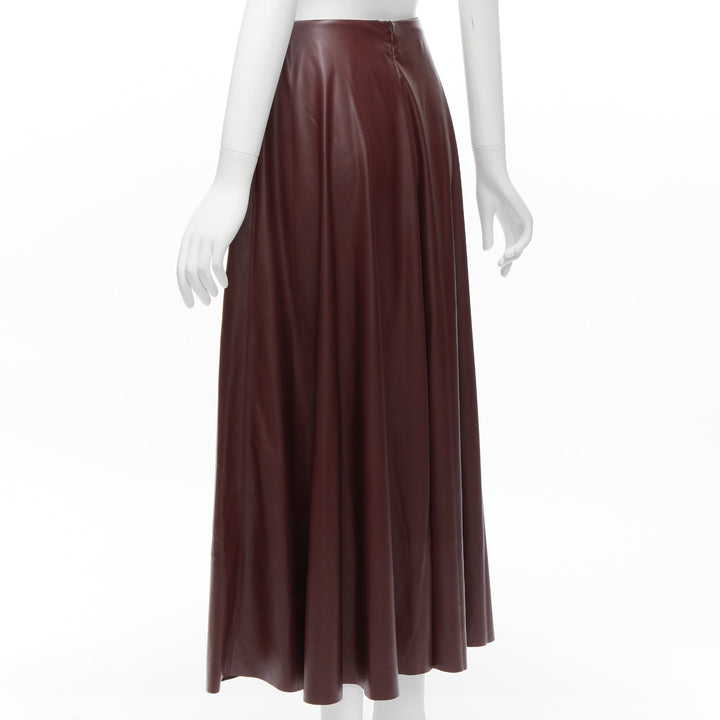 ROKSANDA burgundy faux leather wool lined ruched waist A-line midi skirt UK8 S