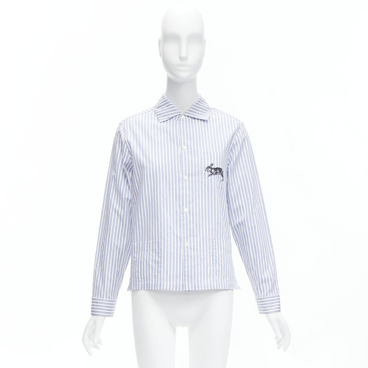 GUCCI 2017 rabbit print blue white striped cotton pyjama dress shirt IT44 L