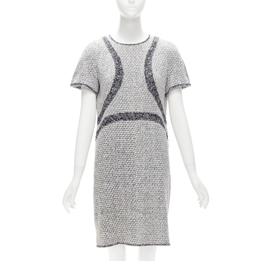 CHANEL 13P grey graphic panels Fantasy Tweed shift dress FR46 3XL