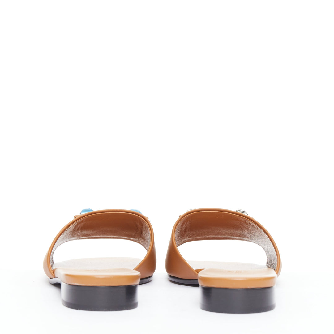 HERMES Dune tan leather palladium Collier de Chien flat sandal EU37.5