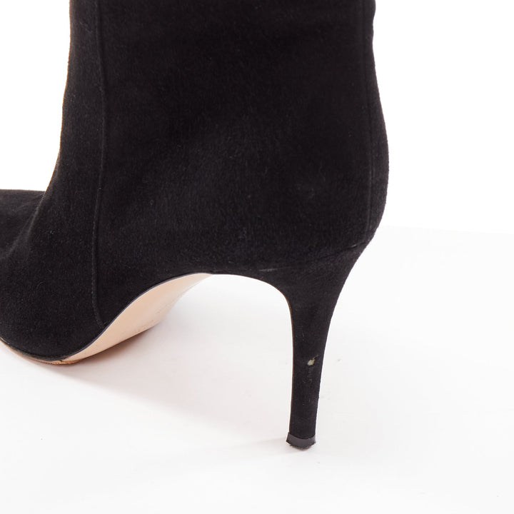 GIANVITO ROSSI Stilo black suede leather pointy toes ankle booties EU37.5