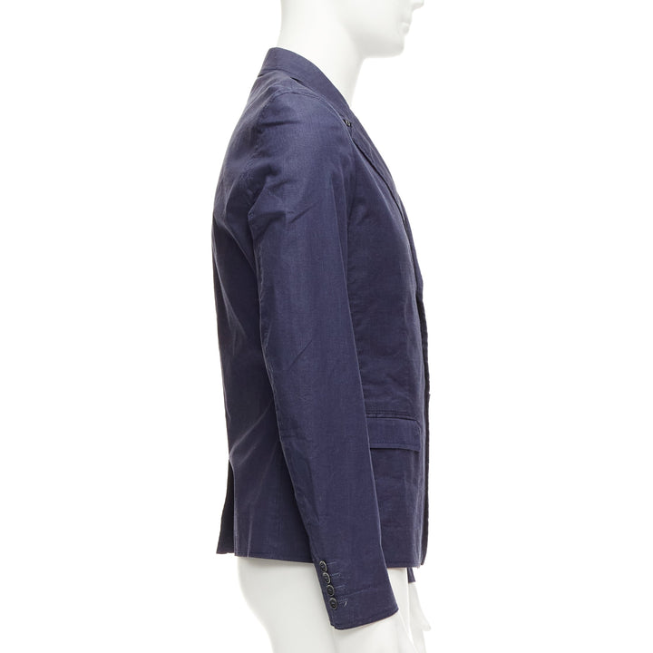 BURBERRY PRORSUM navy coated linen single breasted blazer jacket IT44 XS