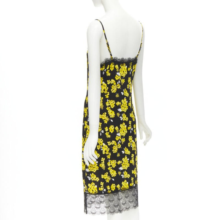 MICHAEL MICHAEL KORS black yellow floral print lace trimmed summer dress M