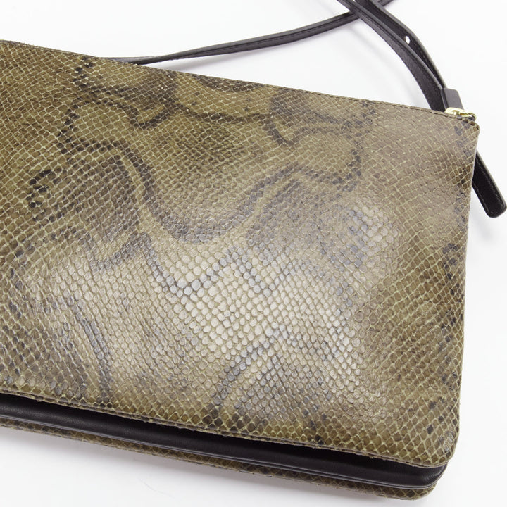 OLD CELINE Small Trio brown scaled leather detachable shoulder pouch bag