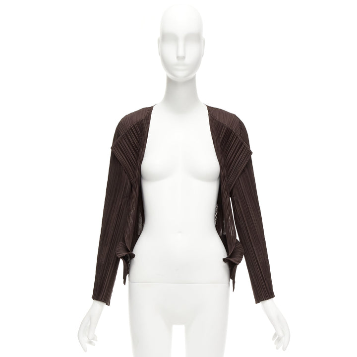 ISSEY MIYAKE Pleats Please dark brown plisse 3D cut cardigan jacket JP3 L
