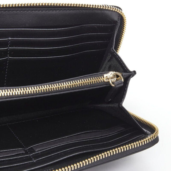 VERSACE black saffiano leather gold logo V stitch continental long wallet