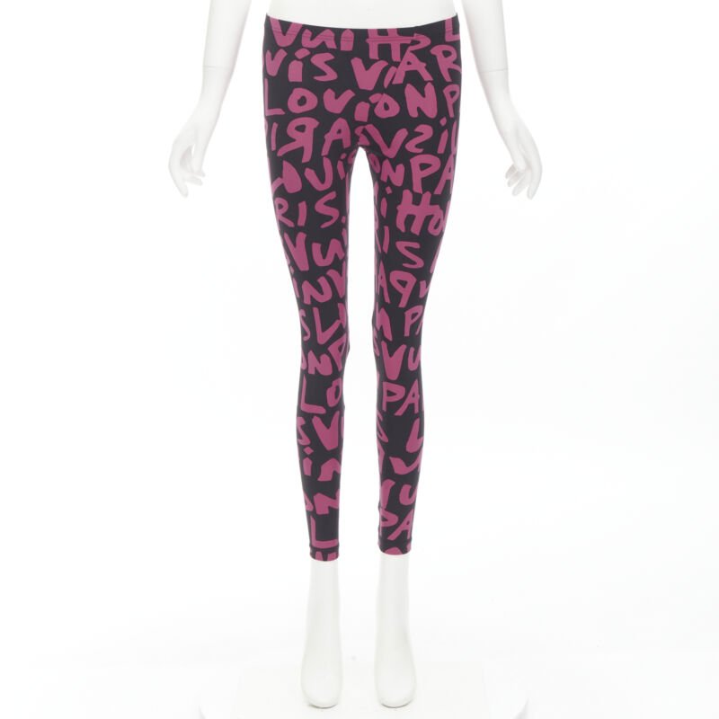 rare LOUIS VUITTON Stephen Sprouse Iconic Graffiti black neon pink legging XS