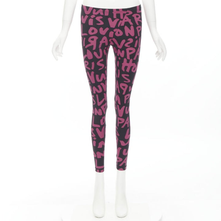 rare LOUIS VUITTON Stephen Sprouse Iconic Graffiti black neon pink legging XS