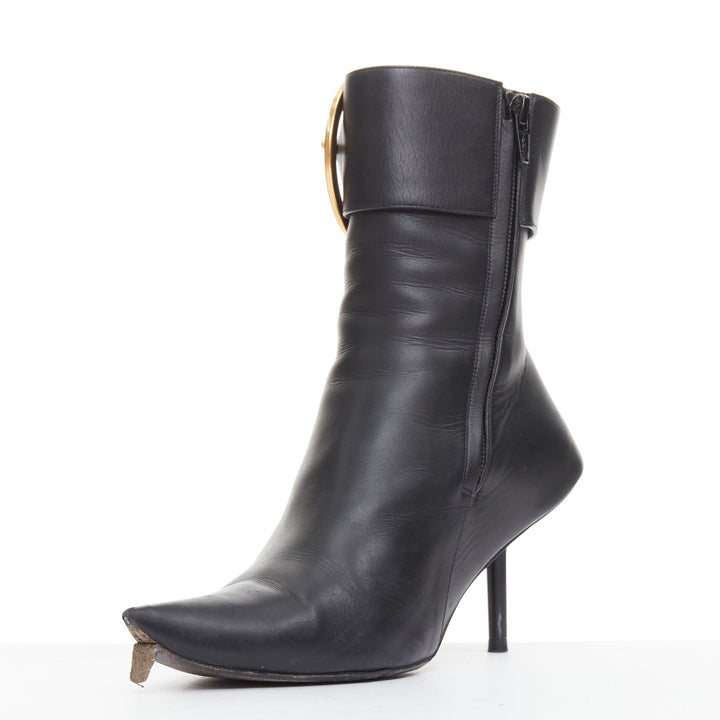 BALENCIAGA Essex 80 black leather gold buckle ankle boots EU36