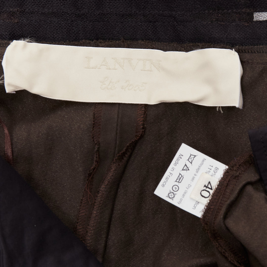 LANVIN 2005 dark brown black cotton blend sheer waistband crop pants FR40 L