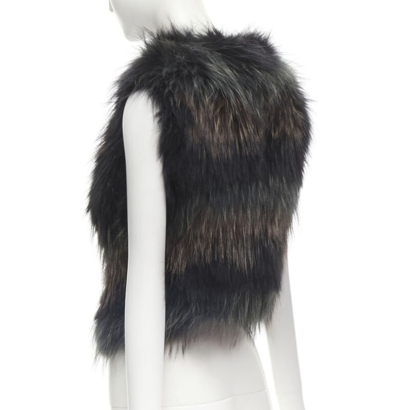 METEO YVES SALOMON black brown green racoon fur vest jacket IT36 XS