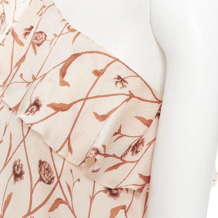 JOHANNA ORTIZ Mysterious Soul beige floral one shoulder tier maxi dress US2 XS
