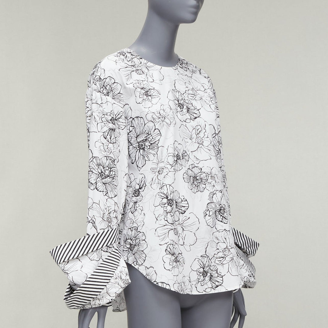 SILVIA TCHERASSI Jessica white floral print tiered cuff crew neck top S