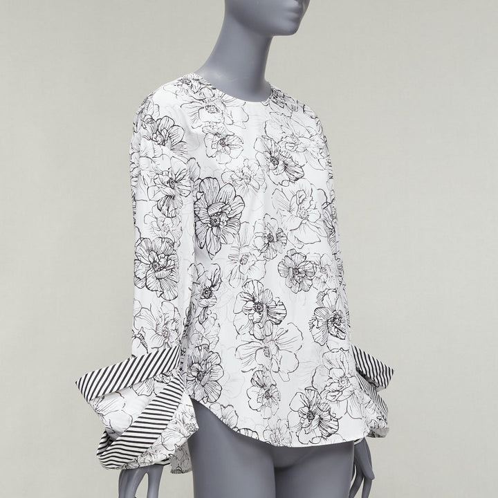 SILVIA TCHERASSI Jessica white floral print tiered cuff crew neck top S
