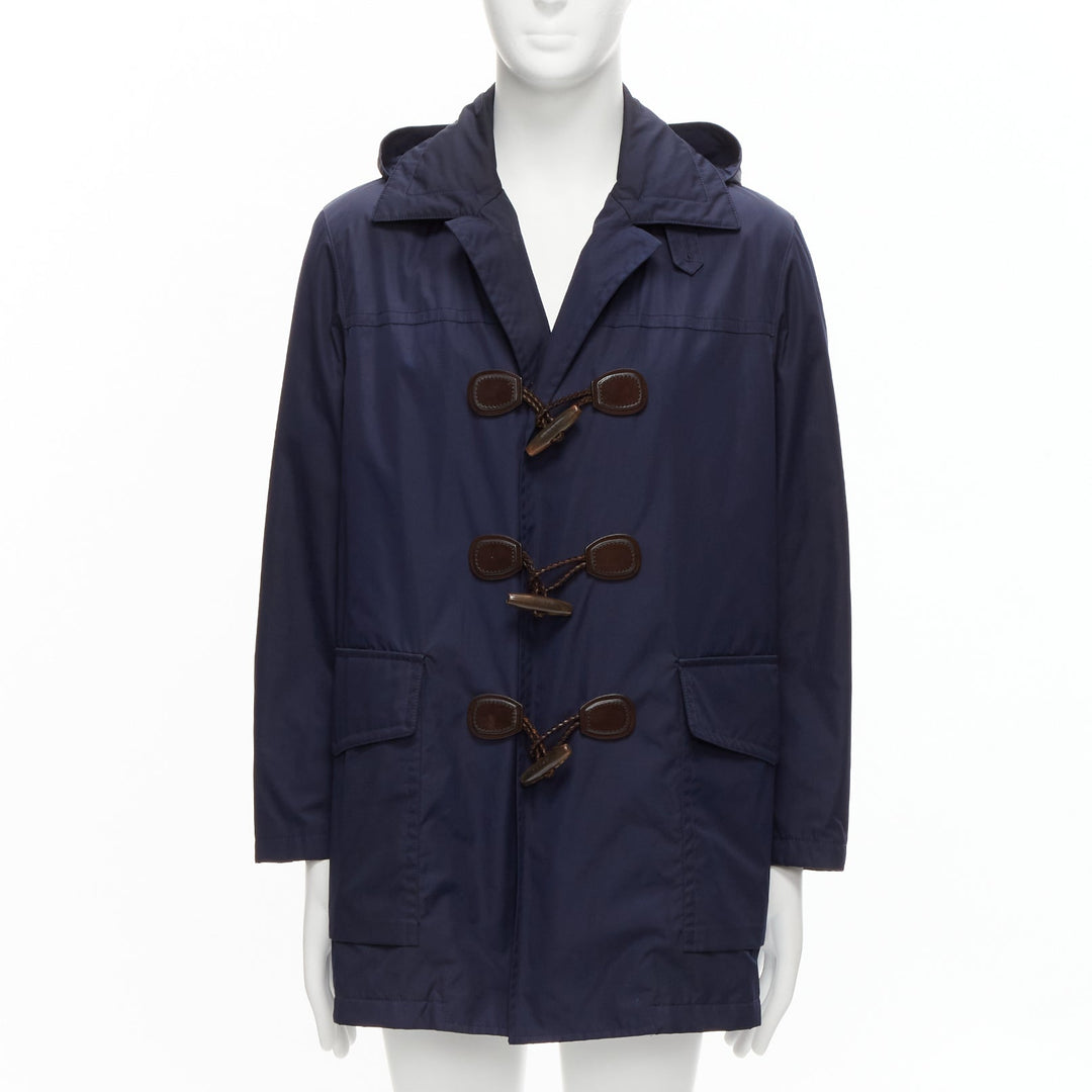GUCCI 2012 navy nylon brown toggle hooded anorak jacket coat IT48 M