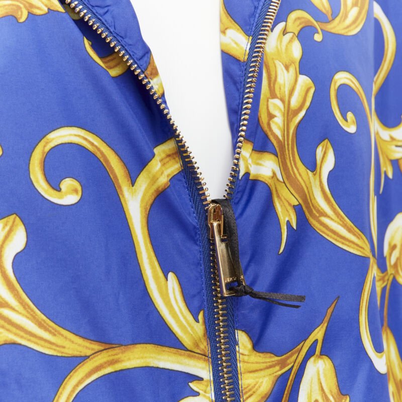 VERSACE blue gold Barocco Istante print nylon windbreaker jacket IT52 XL
