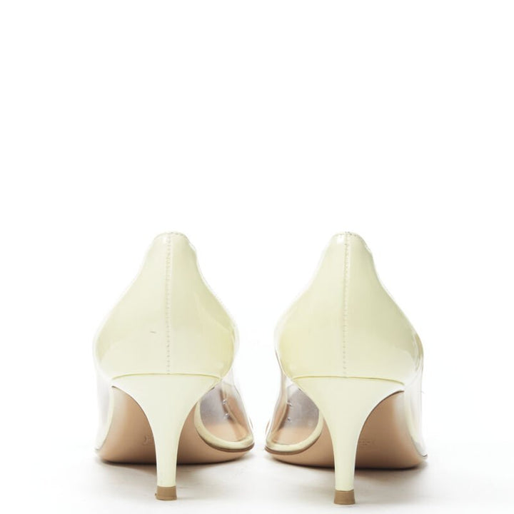 GIANVITO ROSSI Plexi Vernice Powder cream patent PVC nude toe cap heel EU37.5