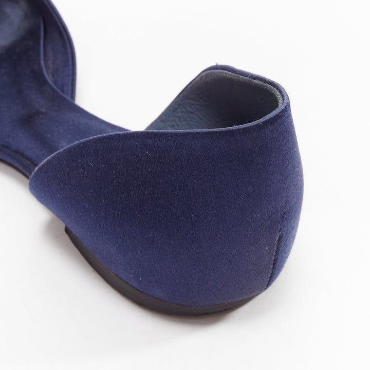 ROGER VIVIER Chips Strass navy satin crystal square buckles flat shoes EU35