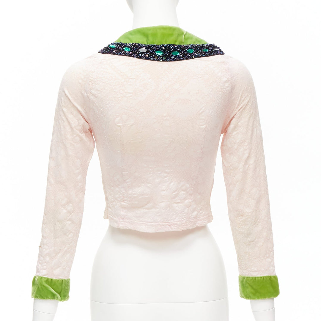 VOYAGE INVEST IN THE ORIGINAL LONDON green velvet pink lace beaded jacket M