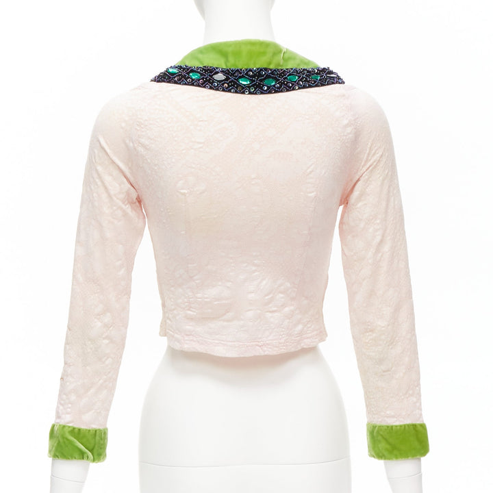 VOYAGE INVEST IN THE ORIGINAL LONDON green velvet pink lace beaded jacket M