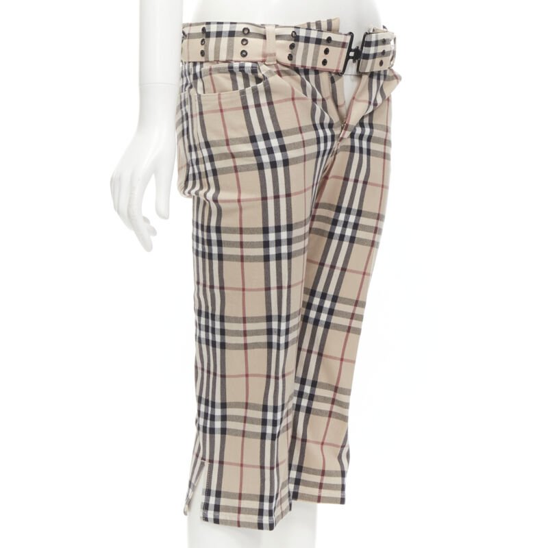 BURBERRY LONDON House Check Signature brown belted cropped pants UK6 US4 S