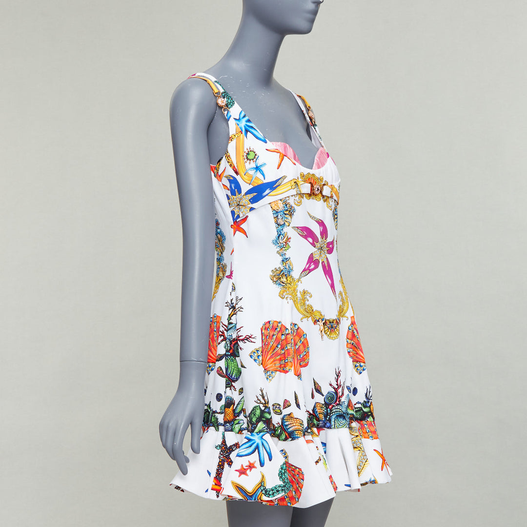 VERSACE 2021 Runway Tresor De La Mer white starfish corset flounce dress IT40 L
