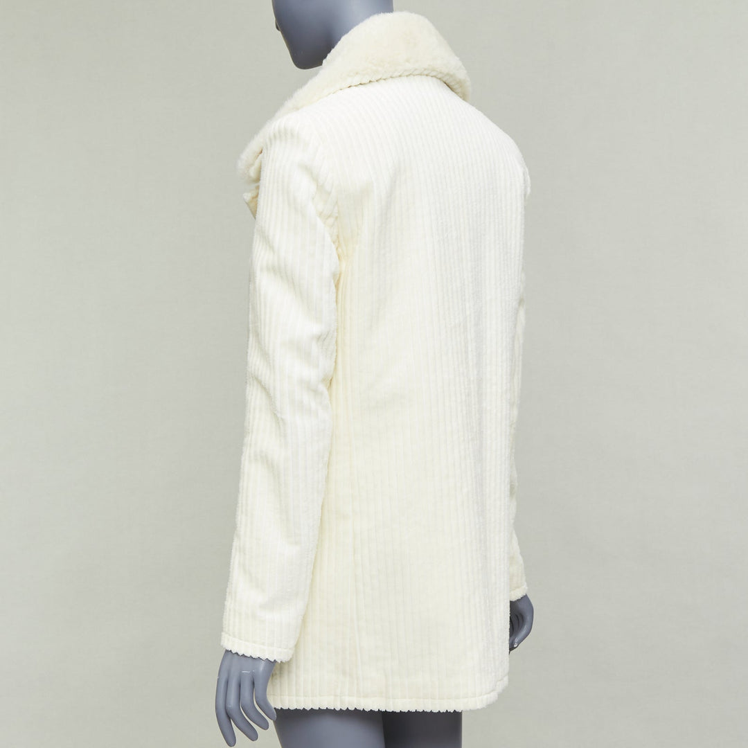 SAINT LAURENT 2021 off white shearling collar cotton corduroy coat FR38 M
