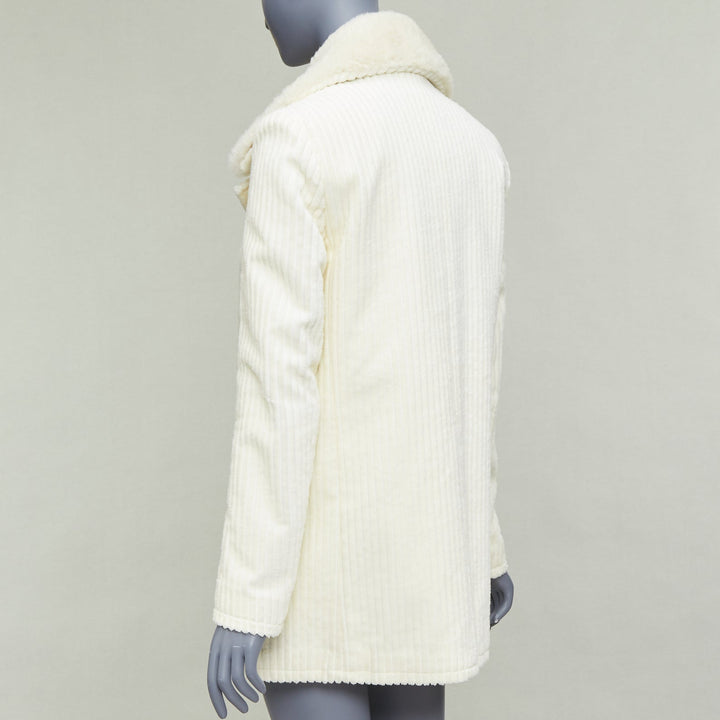 SAINT LAURENT 2021 off white shearling collar cotton corduroy coat FR38 M