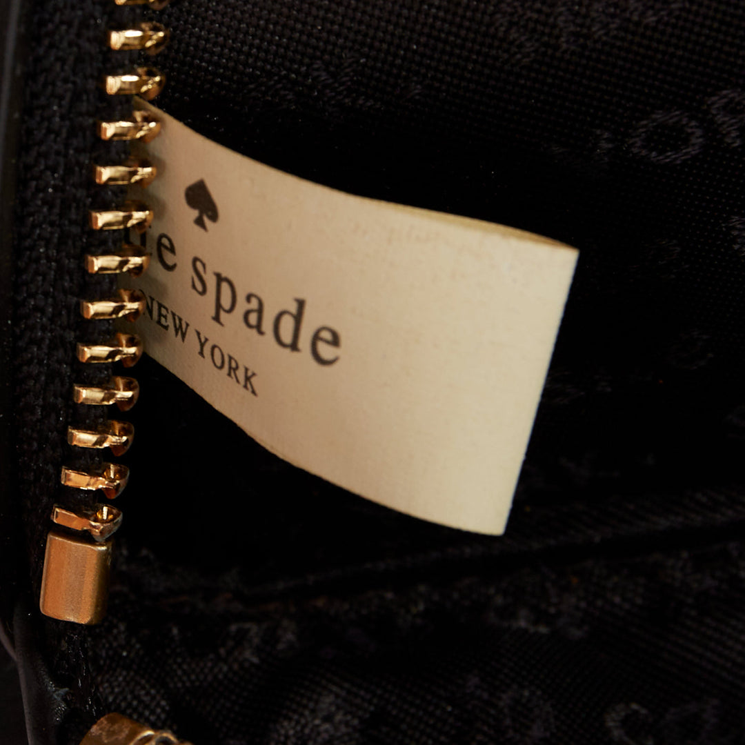 KATE SPADE Dress The Part black leather cut gold tassel fan clutch bag