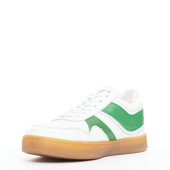CELINE green optic white flash green leather low top sneakers EU37