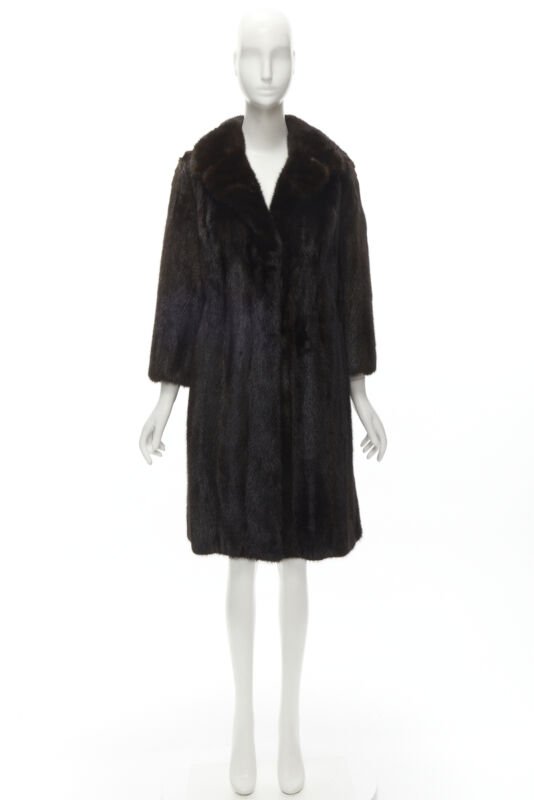YORK FUR brown fur oversized collar long sleeve long coat