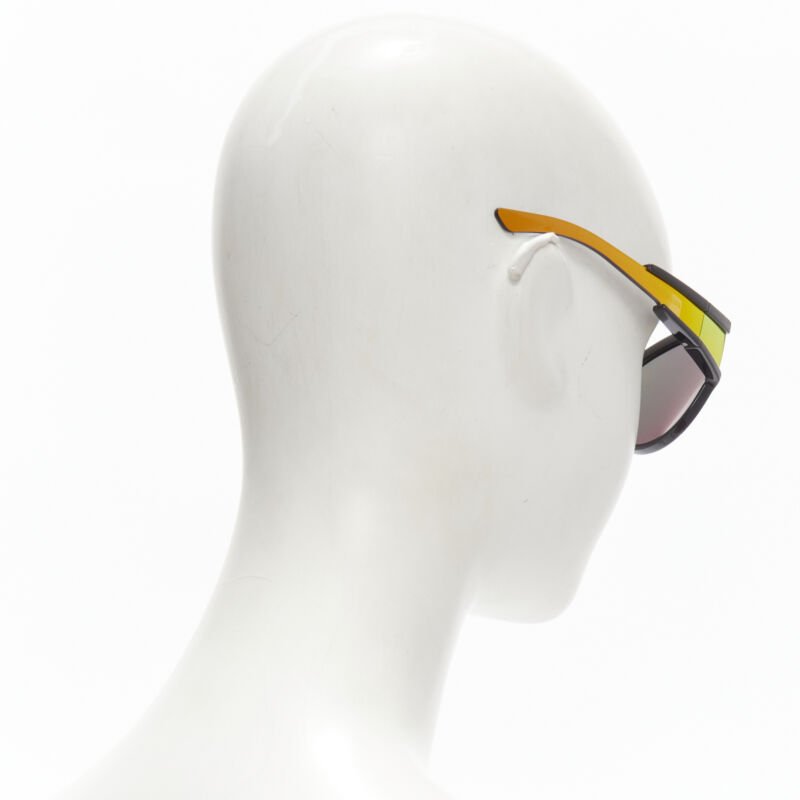 BALENCIAGA DEMNA BB0038S black mirrored orange wrap shield sunglasses