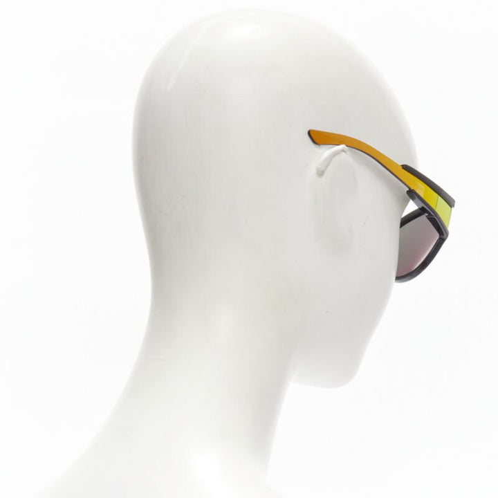 BALENCIAGA DEMNA BB0038S black mirrored orange wrap shield sunglasses