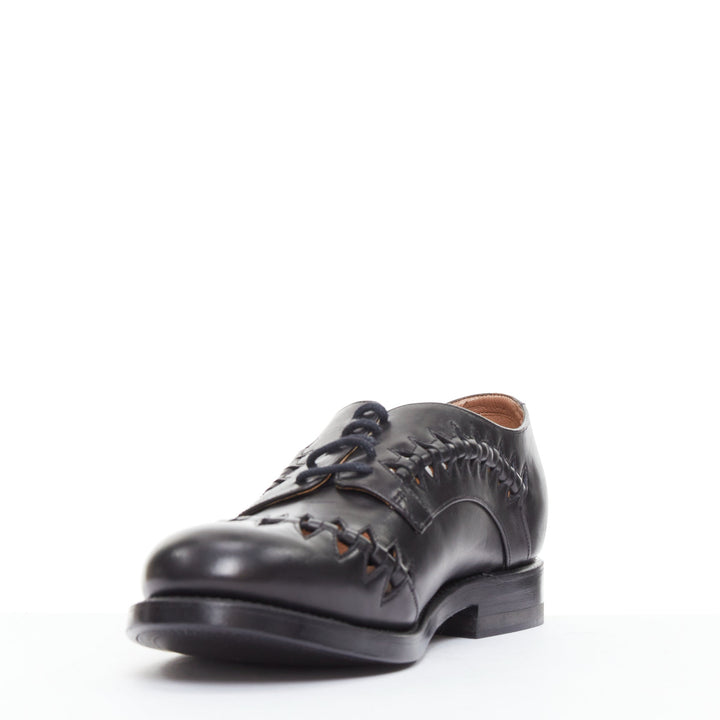 ALAIA Goodyear black leather laser cut out braided brogue EU38