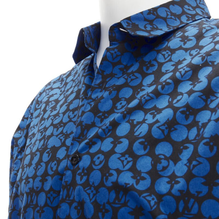 LOUIS VUITTON Virgil Abloh black blue polka dot LV monogram oversized shirt L