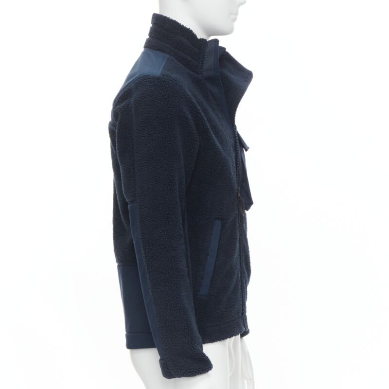NORTH FACE navy blue fleece patch flap pocket asymmetric zip up jacket XS S