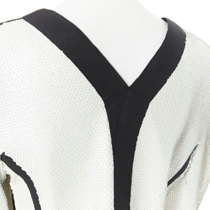 runway CHANEL SS91 white sequin black grosgrain trim scuba zipper jacket FR44