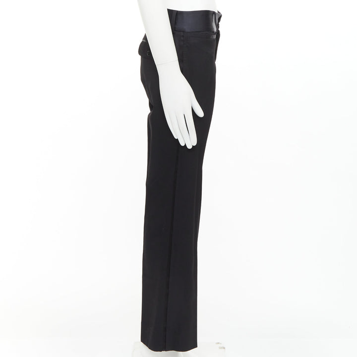 DOLCE GABBANA black virgin wool blend satin waist tuxedo pants IT44 XS