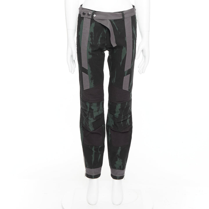 DRIES VAN NOTEN 2014 Runway  green black grey print bondage biker jeans IT46 S