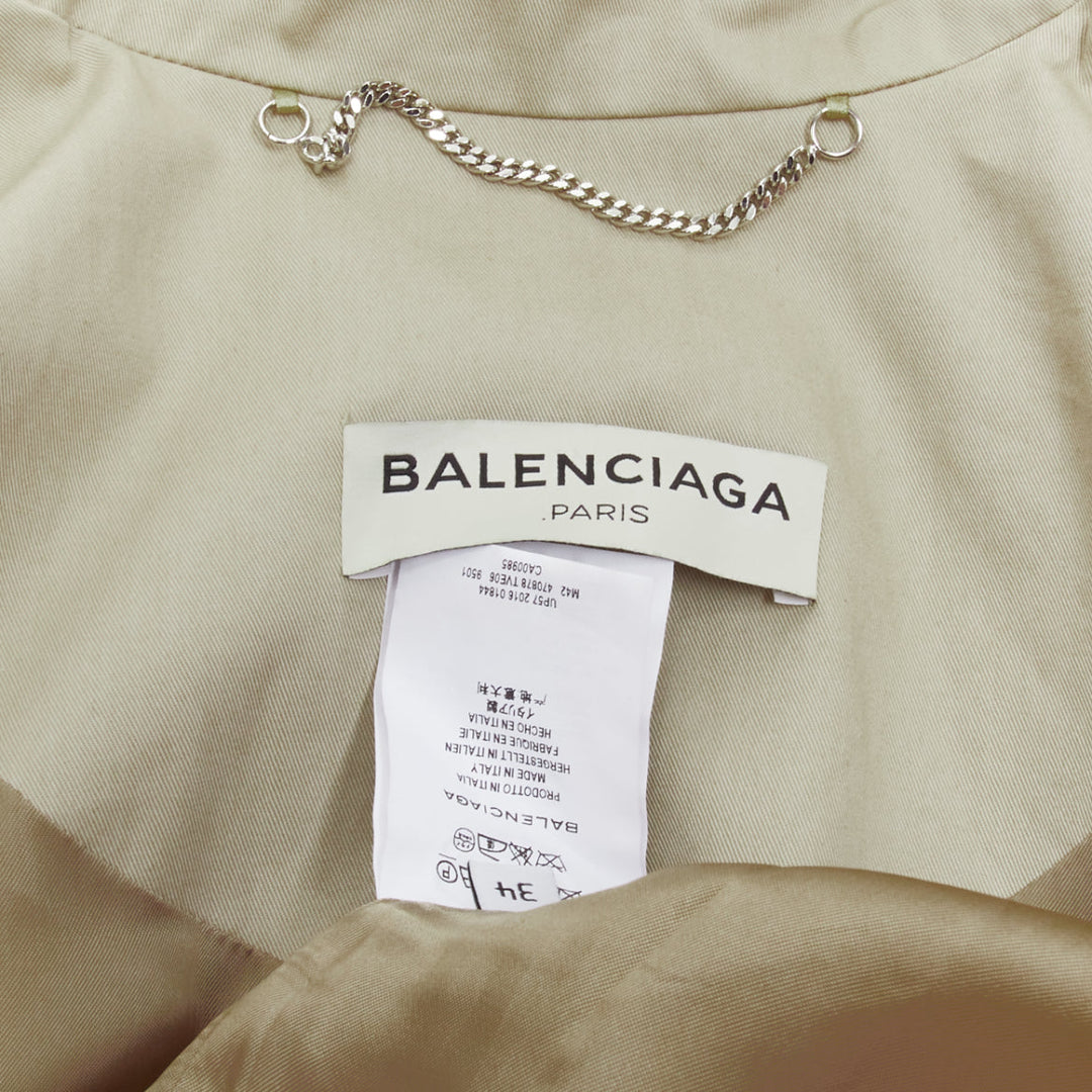 BALENCIAGA Demna 2017 Runway boxy oversized shoulder belted trench coat FR34 XS