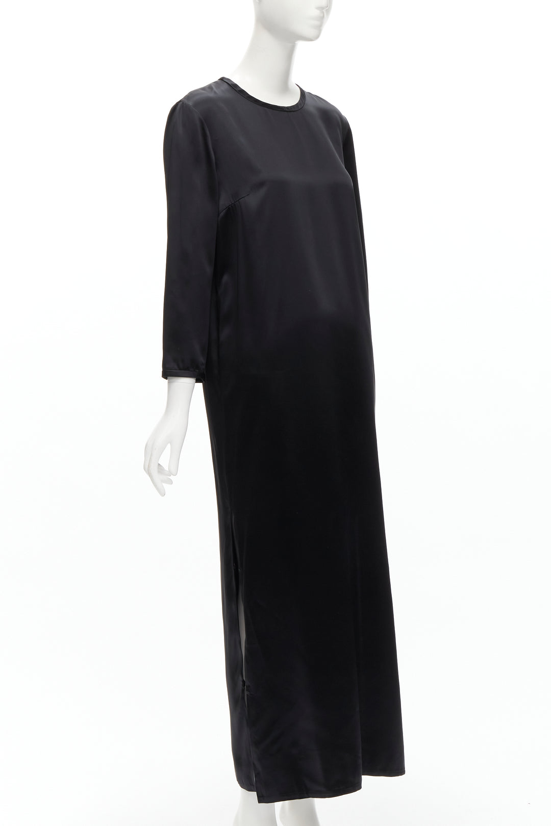 ALEXANDER WANG black satin minimal classic crew neck 3/4 sleeves dress US6 M