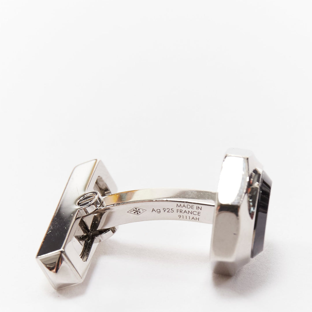 CARTIER Watch Crown Decor 925 sterling silver blue stone cufflinks